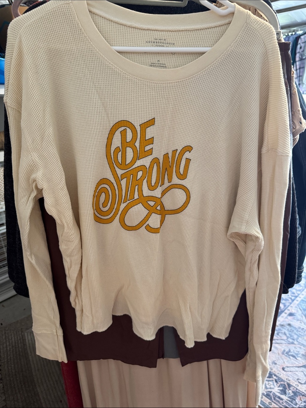 Anthropologie Be Strong Cream Graphic Long-Sleeve Thermal Top